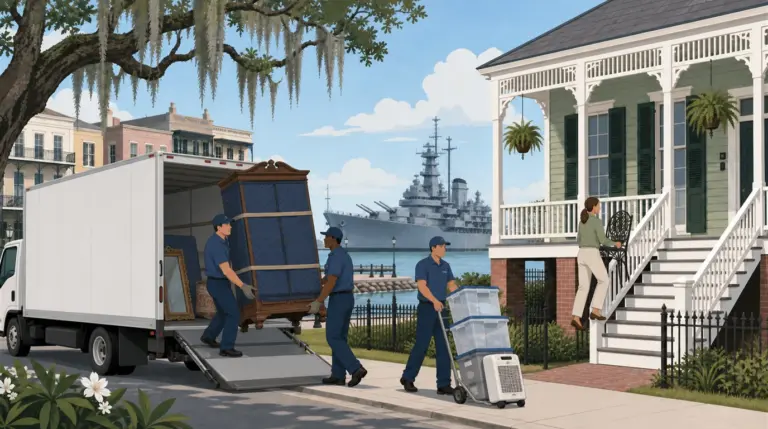 Illustrated guide to moving to Mobile, AL, showing housing, neighbourhoods, costs and arrival