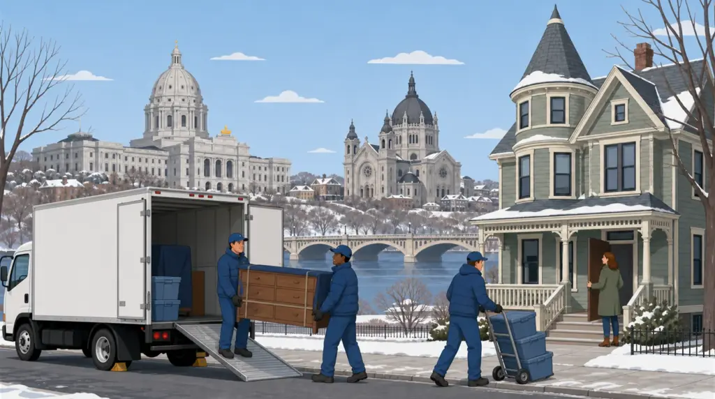 Illustrated guide to moving to St. Paul, MN, showing housing, neighbourhoods, costs and arrival