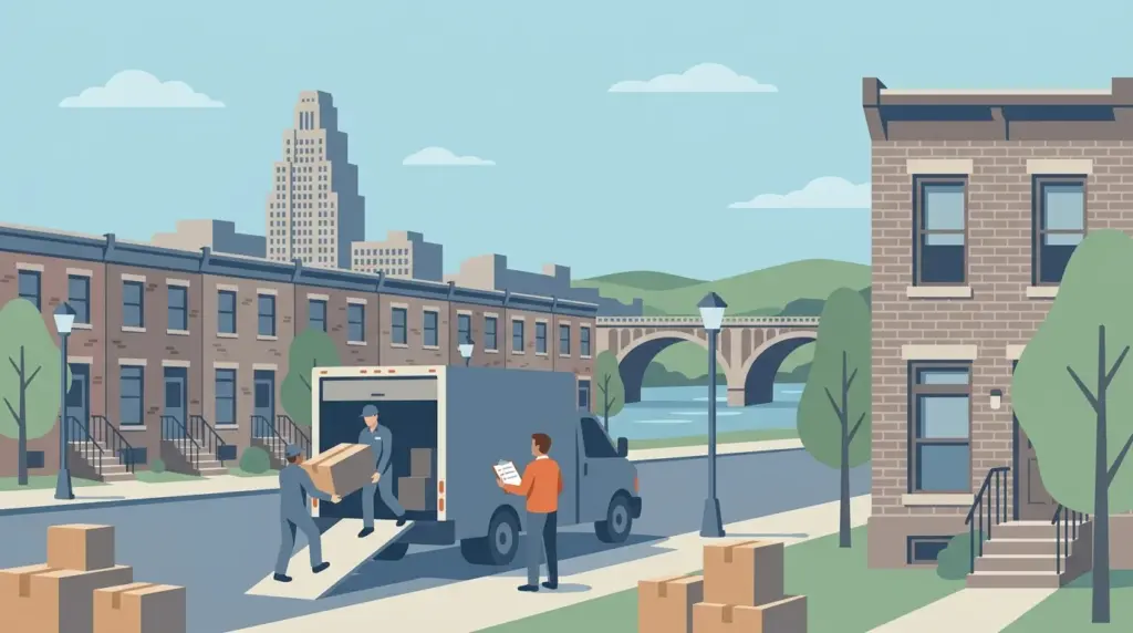 Illustrated guide to moving to Allentown, PA, showing housing, neighbourhoods, costs and arrival