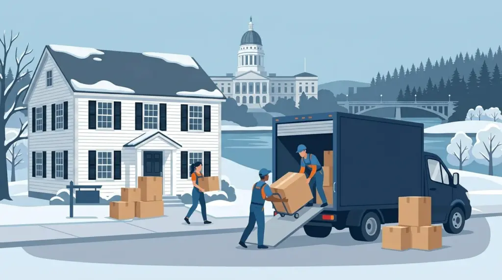 Illustrated guide to moving to Augusta, ME, showing housing, neighbourhoods, costs and arrival