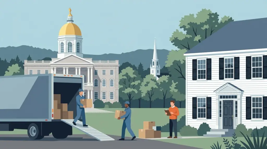 Illustrated guide to moving to Concord, NH, showing housing, neighbourhoods, costs and arrival