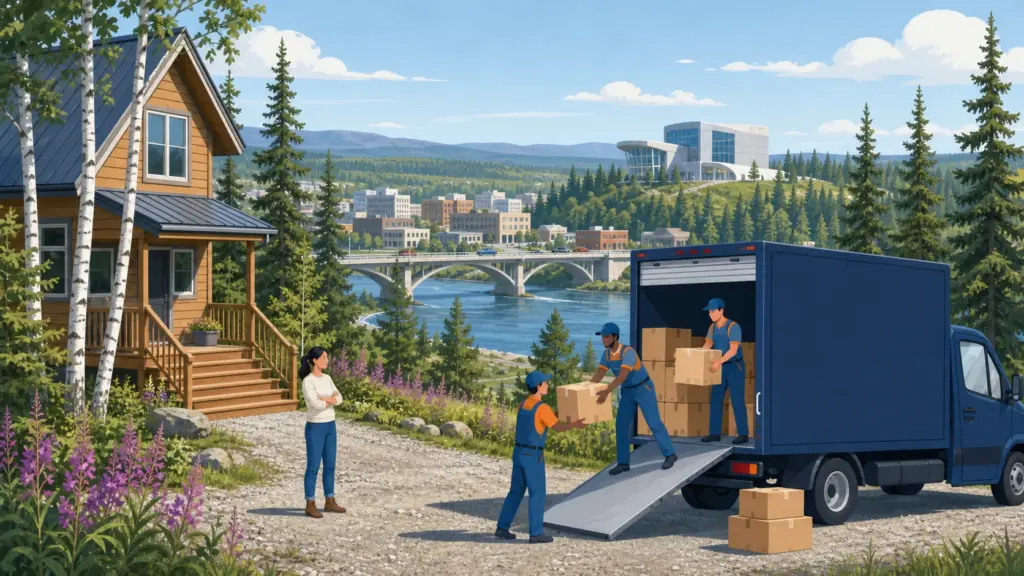 Illustrated guide to moving to Fairbanks, AK, showing housing, neighbourhoods, costs and arrival