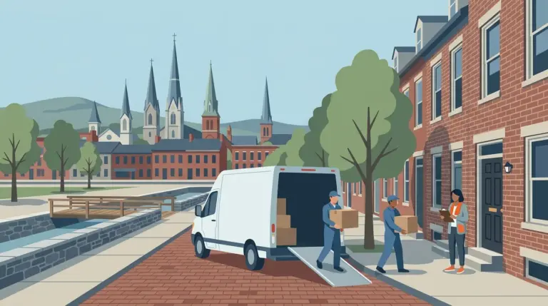Illustrated guide to moving to Frederick, MD, showing housing, neighbourhoods, costs and arrival