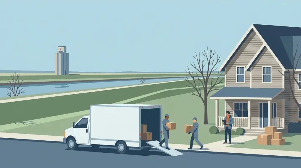 Illustrated guide to moving to Grand Forks, ND, showing housing, neighbourhoods, costs and arrival