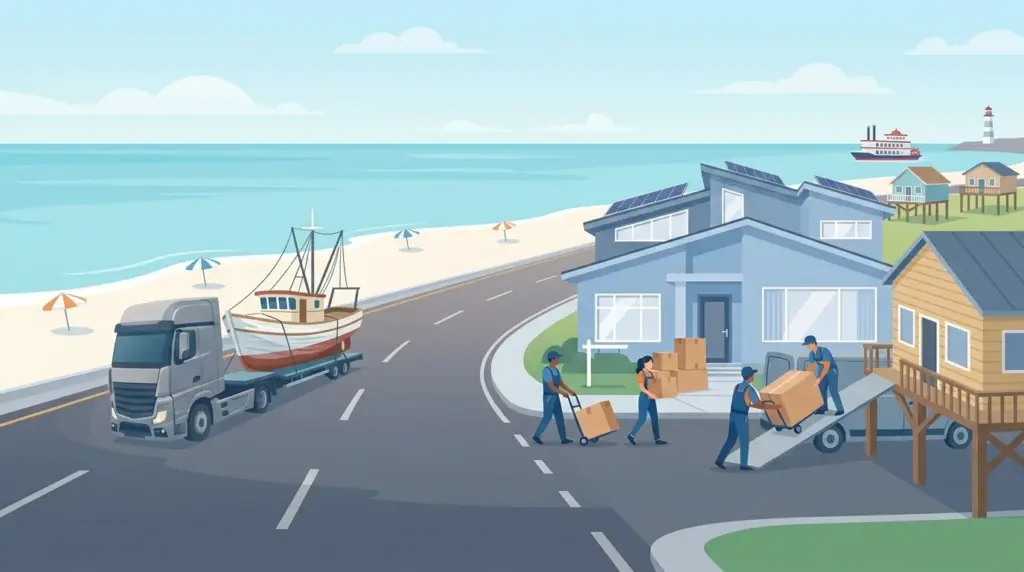 Illustrated guide to moving to Gulfport, MS, showing housing, neighbourhoods, costs and arrival