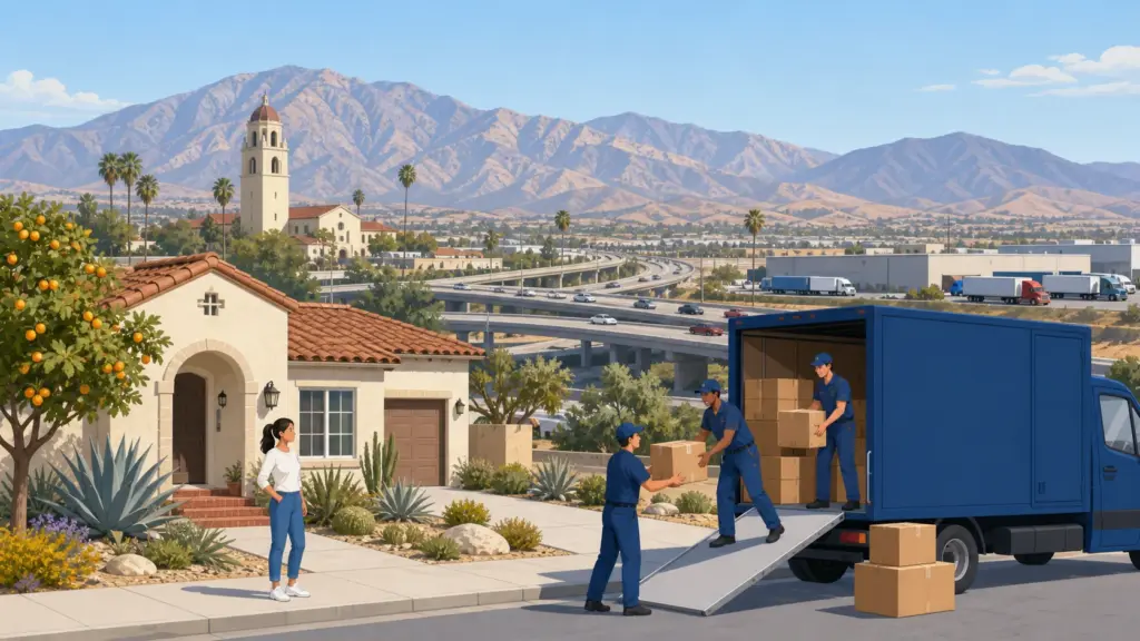 Illustrated guide to moving to Inland Empire, showing housing, neighbourhoods, costs and arrival