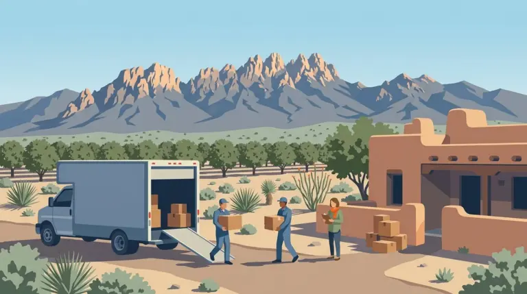 Illustrated guide to moving to Las Cruces, NM, showing housing, neighbourhoods, costs and arrival