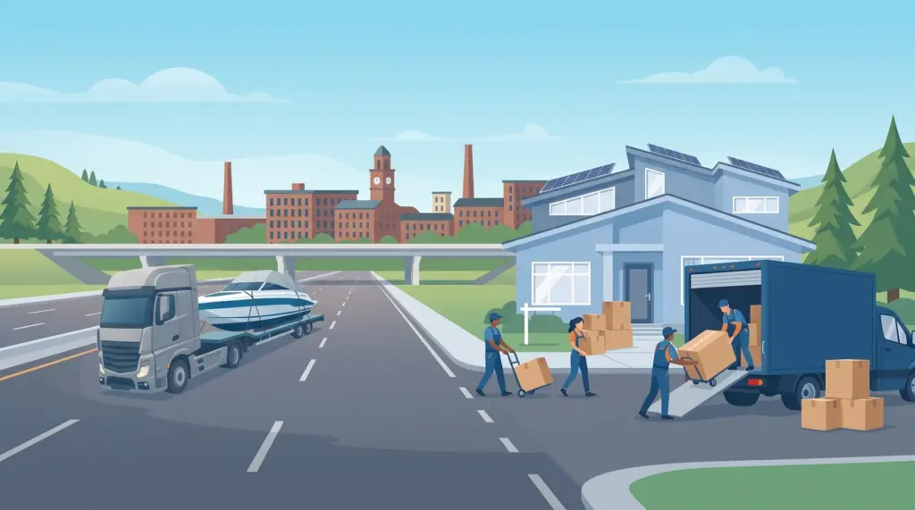Illustrated guide to moving to Nashua, NH, showing housing, neighbourhoods, costs and arrival