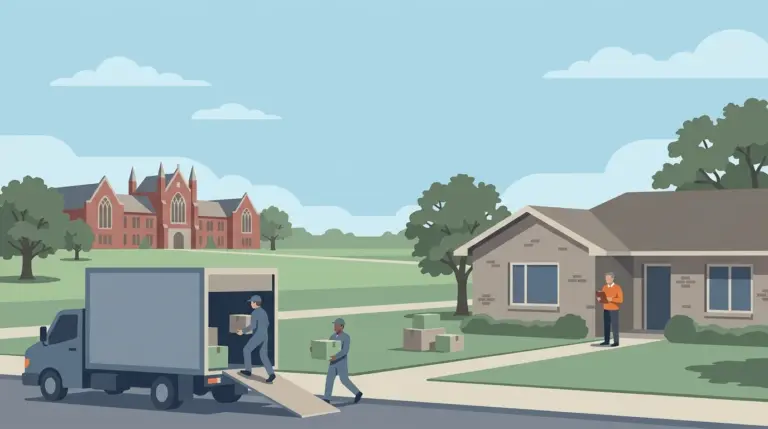 Illustrated guide to moving to Norman, OK, showing housing, neighbourhoods, costs and arrival