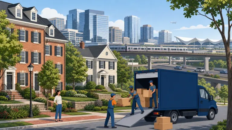 Illustrated guide to moving to Northern Virginia, showing housing, neighbourhoods, costs and arrival