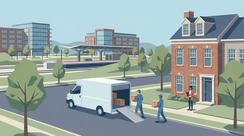 Illustrated guide to moving to Rockville, MD, showing housing, neighbourhoods, costs and arrival
