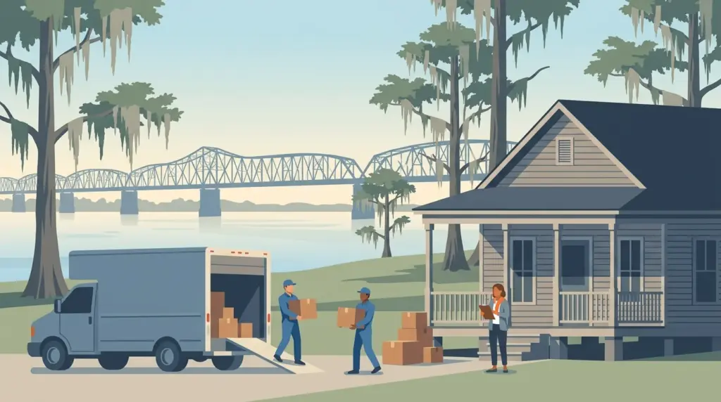 Illustrated guide to moving to Shreveport, LA, showing housing, neighbourhoods, costs and arrival