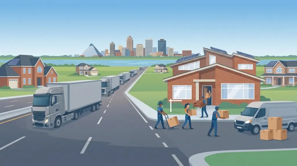 Illustrated guide to moving to Southaven, MS, showing housing, neighbourhoods, costs and arrival