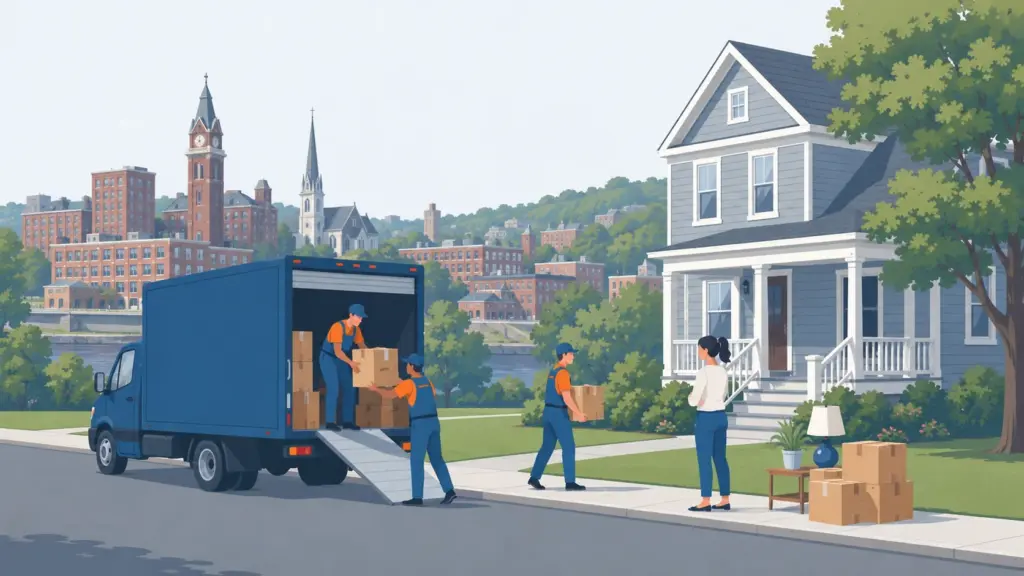 Illustrated guide to moving to Aurora, IL, showing housing, neighbourhoods, costs and arrival
