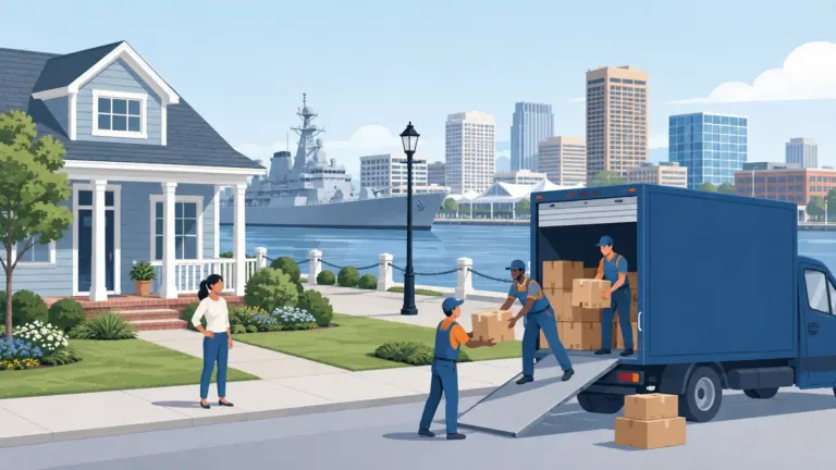 Illustrated guide to moving to Norfolk, VA, showing housing, neighbourhoods, costs and arrival